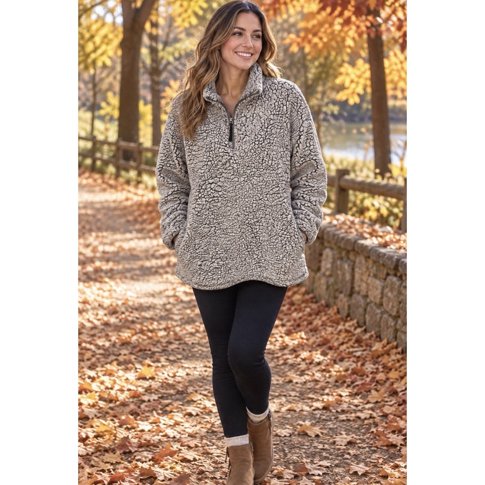 Stillwater Supply Co Women's Grey Sherpa Quarter Zip Pullover, XL
